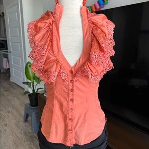 bebe Coral Lace-Trimmed Blouse
